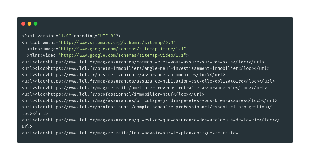 Extrait fichier sitemap.xml Banque LCL